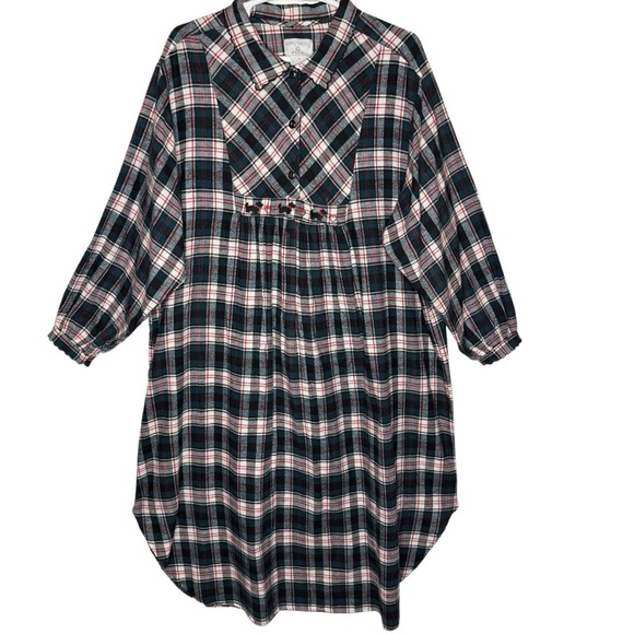 Kathy Ireland Green Tartan Plaid Maxi Length Flannel Night Gown 4X Long Sleeve - Picture 1 of 14